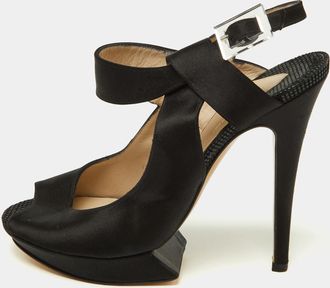 Nicholas Kirkwood Black Satin Platform Peep Toe Ankle Strap Sandals