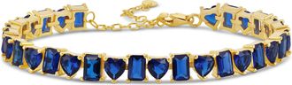 SHYMI Heart and Emerald Shape Tennis Bracelet -.925 Sterling Silver, 14K Gold-Plated, Rhodium Plated, Cubic Zirconia, Size 6 with 2 Extender, Day to Night