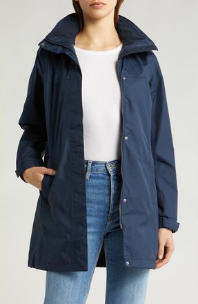 Helly Hansen Aden Waterproof Hooded Longline Rain Jacket in Navy at Nordstrom, Size X-Small