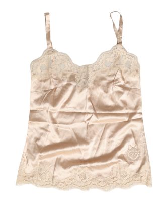 Dolce & Gabbana Beige Lace Silk Satin Tank Lingerie Womens Sleepwear