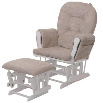 Hhg Hhg - Sill&oacute;n Relax 009, Mecedora Con Taburete Tela Chenilla (465g/m&sup2;) Oeko-tex, Crema, Armaz&oacute;n Blanco
