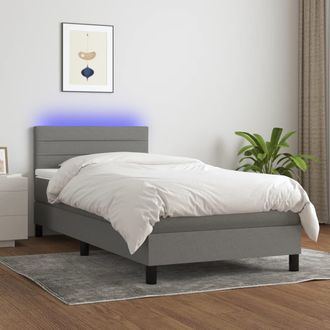 vidaXL Cama Box Spring Colch&oacute;n Y Luces Led Tela Gris Oscuro 90x190 Cm Vidaxl