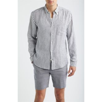 BOSS Liam Regular Fit Linen Button-Up Shirt in Dark Blue at Nordstrom, Size Xx-Large