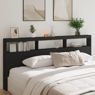 Berkfield Home Headboard Cabinet with LED Black 220x17x102 cm | Size: 220 x 17 x 102 cm