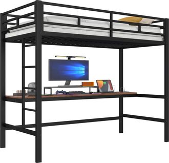 STILVORA Cama Alta 90 X 200 Cm Con Escritorio, Usb, Type-c Y Led Regulable, Sin Colch&oacute;n, De Metal, Negro