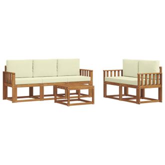 vidaXL Conjunto De Sof&aacute;s De Exterior Con Coj&iacute;n 6 Pcs Natural Y Crema Vidaxl
