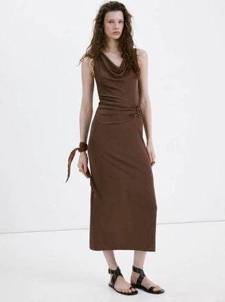 Mango Vestito collo drappeggiato increspatura laterale marrone - Donna - XXS - MANGO