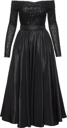 Nissa Off-shoulder midi-jurk met pailletten - Zwart