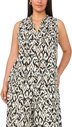 Vince Camuto Front Slit Flowy Cotton Shell in Rich Black at Nordstrom, Size 1X