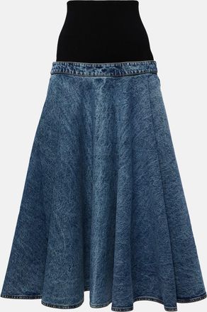 Alaia Denim and cotton jersey midi skirt