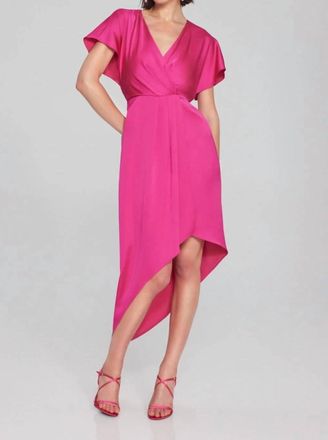 Joseph Ribkoff Faux Wrap Hi-Low Asymmetric Midi Dress In Shocking Pink