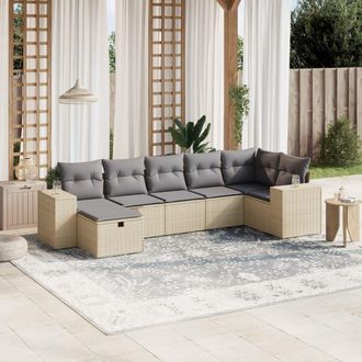 vidaXL Juego De Sof&aacute;s Jard&iacute;n Con Cojines Beige Mezcla 7 Pzas Rat&aacute;n Pe Vidaxl