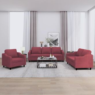vidaXL Juego De Sof&aacute;s Con Cojines 3 Piezas Tela Rojo Tinto Vidaxl