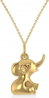 Allurez Cute Baby Elephant Charm Pendant Necklace 14K Yellow Gold