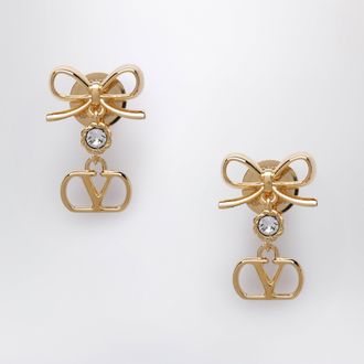 Valentino Garavani Vlogo bow stud earrings in brass and crystals, gold