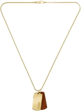 BOSS Gold-tone necklace with double-tag pendant