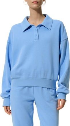 LilySilk SILKERRY Oversized Heirloom 89 Polo Collar Sweatshirt in Lagoon Blue at Nordstrom, Size Medium