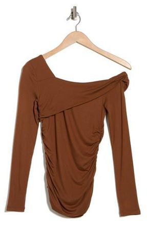 Elodie One Shoulder Long Sleeve Ruched Top in Brown at Nordstrom Rack, Size X-Small