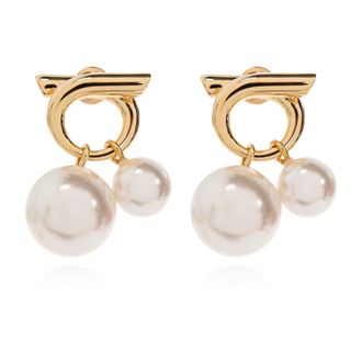 Ferragamo Double Pearl Earrings - Dames - Oorbellen - Geel - ONE Size - Accessoires