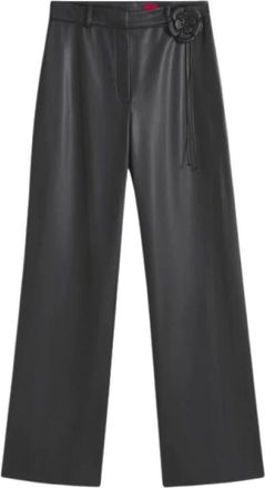 HUGO BOSS Leren Broek met Wijde Pijpen - Dames - Broeken - Zwart - Maat: XS Leer