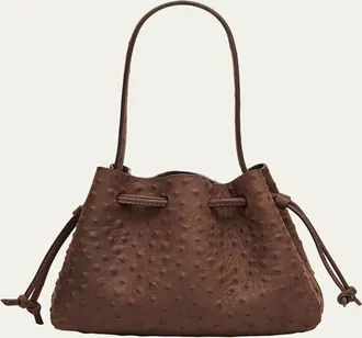 Mansur Gavriel Ostrich-Embossed Leather Drawstring Top-Handle Pouch