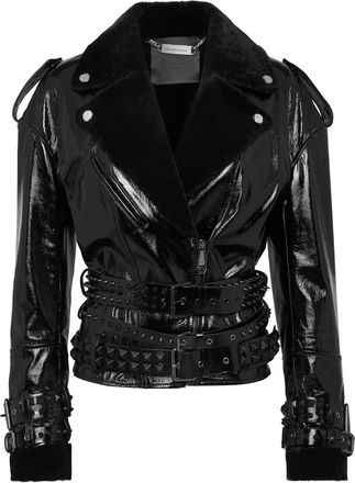 Philipp Plein Oversized Shearling & Patent Leren Jas - Dames - Leren en Su&egrave;de Jassen - Zwart - L - Leer - Jassen