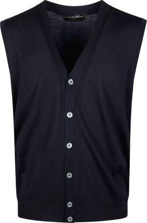 FILIPPO DE LAURENTIIS Gilet Base Bottoni Memoris F16 - Heren - V-hals truien - Blauw - M - Wol - Truien & Vesten