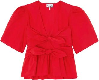Ganni V-neck Peplum Blouse - female - Ganni - Blouses - Red - XS - Blouses & Shirts