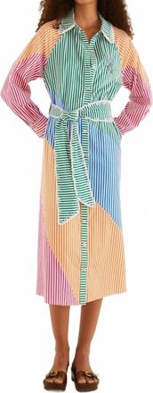 Farm Rio Cutwork Stripes Long Sleeve Chemise Dress In Multi