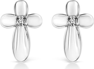 House of Brilliance 925 Sterling Silver Prong Set Diamond Accent Floral Cross Stud Earring