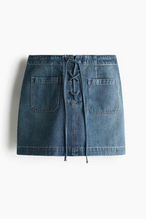 H&M Denim Lace-up Mini Skirt in Denim Blue at Nordstrom, Size 16