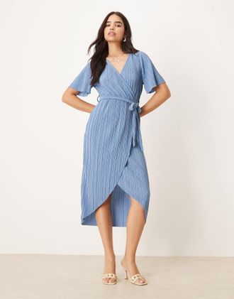Vero Moda Vestito midi blu pliss&eacute; a portafoglio