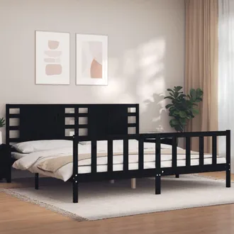 vidaXL Vidaxl - Estructura De Cama Con Cabecero Madera Maciza Negro 200x200 Cm