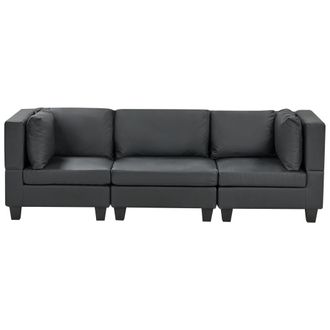 Beliani Sof&aacute; Modular Moderno 3 Plazas Tapizado Piel Sint&eacute;tica Respaldo Acolchado Negro Unstad