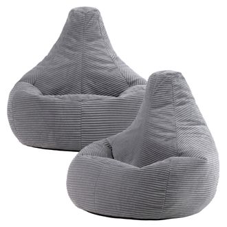 Icon Brand Dalton Cord Adult Bean Bag Chair, Set of 2 in Light Grey