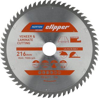Norton Pi&ntilde;a Tarjeta Clipper 216mm X 30mm X 60 Dientes, Corte En Melamina, Laminados Y Fornir, Alta Durabilidad Y Precisi&oacute;n