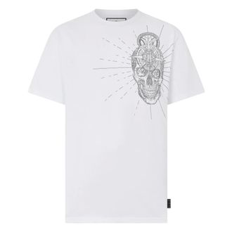 Philipp Plein Tops, Heren, Wit, 2Xl, Katoen, Round Neck T-Shirt Skull Stones