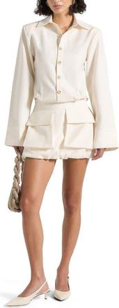 Mani&egrave;re De Voir Laure Cargo Shirt Mini Dress in Cream at Nordstrom, Size 12