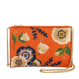 Mary Frances Womens Wild Abandon Beaded Floral Mini Crossbody Bag In Orange/blue