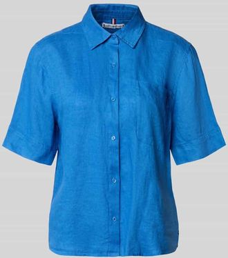 Tommy Hilfiger Loose Fit Leinenbluse mit Brusttasche in Royal, Gr&ouml;&szlig;e XL