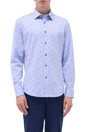 Bugatchi Jimmy OoohCotton Button-Up Shirt in Air Blue at Nordstrom, Size Xxx-Large