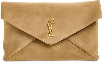 Saint Laurent Large Cassandre Suede Envelope Clutch in Light Cumin at Nordstrom