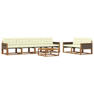 vidaXL Conjunto De Sof&aacute;s De Exterior Con Coj&iacute;n 7 Pcs Natural Y Crema Vidaxl
