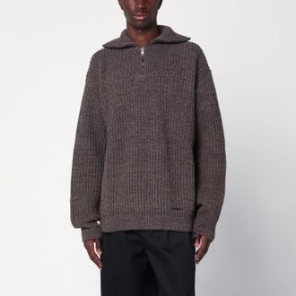 Maison Margiela Brown wool sweater with zip
