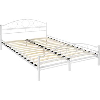 TecTake Cama con cabecero, somier, marco de acero, 200 x 140 cm, blanco