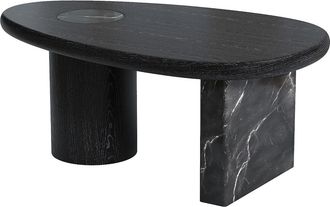 Vente-Unique Mesa de centro de m&aacute;rmol y chapado de roble - Negro - MARSULA