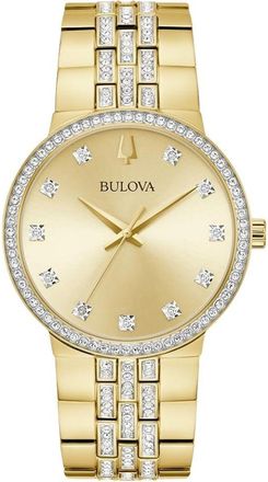Bulova Mens Crystal Gold Dial Watch