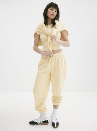 Twik Womens Solid cotton-fleece loose joggers