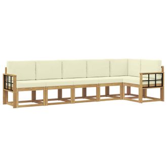 vidaXL Conjunto De Sof&aacute;s De Exterior 6 Pcs Blanco Y Crema Poli&eacute;ster Vidaxl