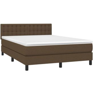 vidaXL Vidaxl - Cama Box Spring Colch&oacute;n Luces Led Tela Marr&oacute;n Oscuro 140x190 Cm
